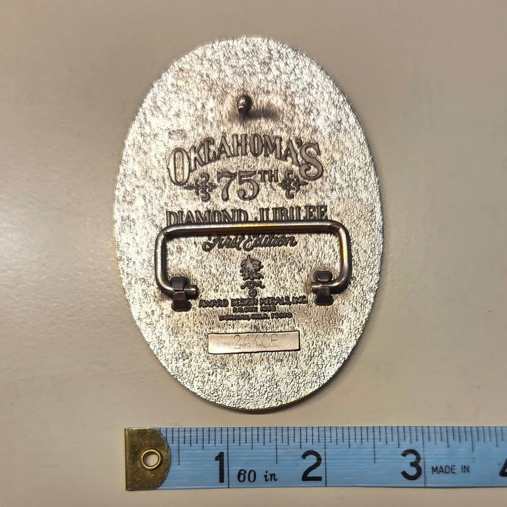 State of Oklahoma Diamond 75th Jubilee Belt Buckle 24K GP Award Design Medals